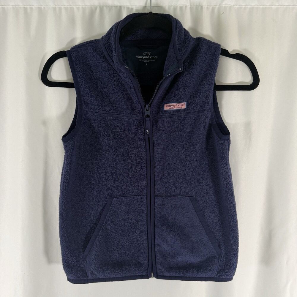 Vineyard Vines Fleece Vest Boys 7 Navy Blue Full Zip Pockets